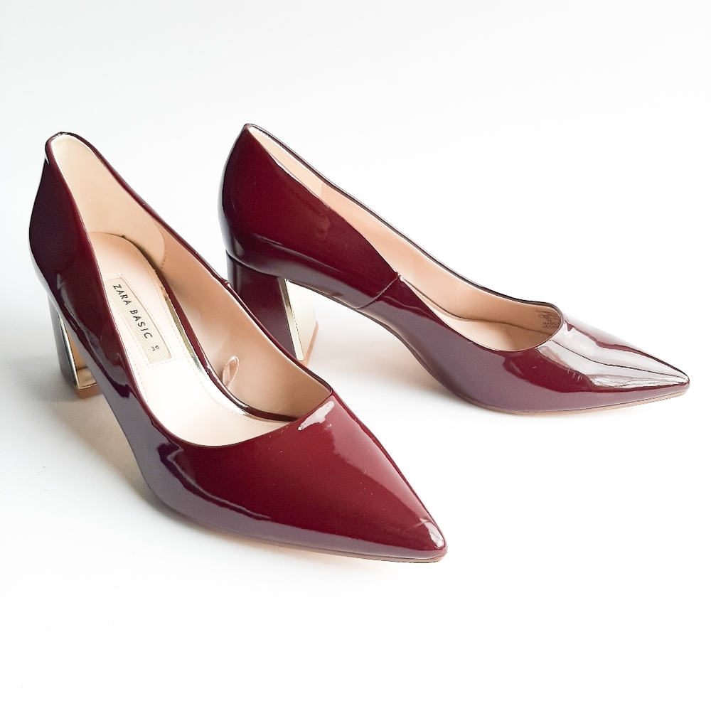 LAST CHANCE Zara Basic dark burgundy pointed toe block heels